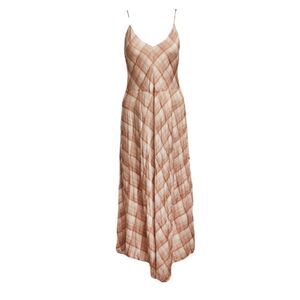 VINCE Sleeveless Hazy Plaid Cami Midi Dress Sun Taupe M